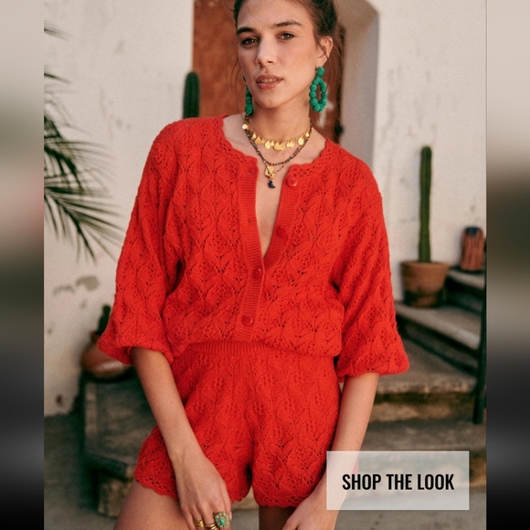 Sezane Lilian Organic Cotton and Baby Alpaca Fancy Knitted Shorts - Picture 2 of 4